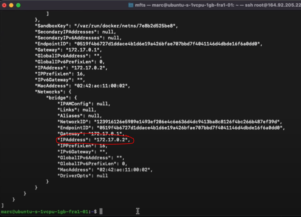 A screengrab of Marc's ubuntu server console